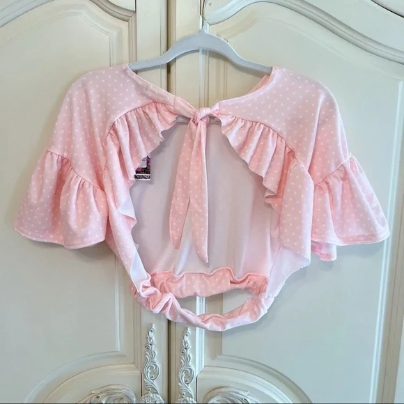 ⭐️ NWT Boohoo Petite Polka Dot Open Back Tie Detail Top - Picture 7 of 16